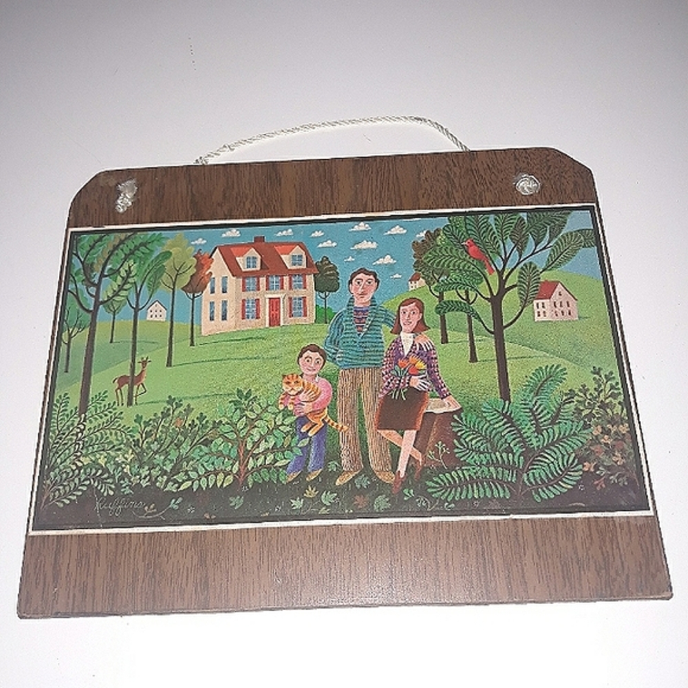 Wood print art hanging wall decor family realism nature square house cat museum